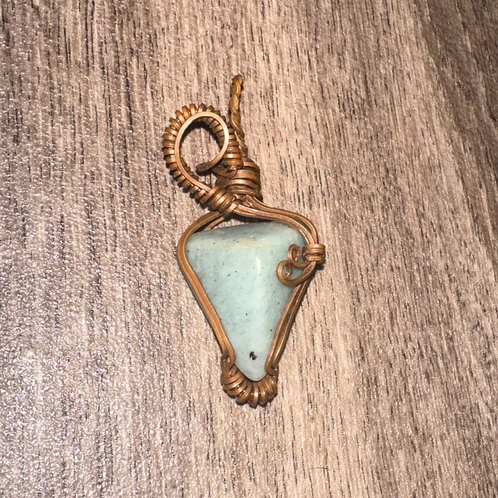 Handmade Copper Wire-Wrapped Amazonite Pendant